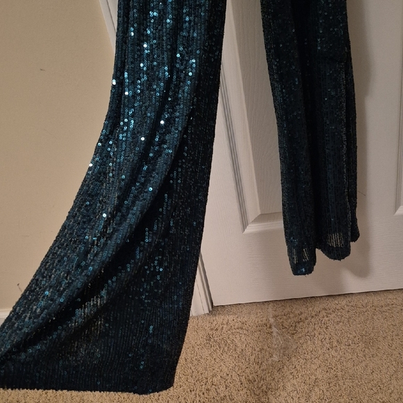 Versona Teal Sequin Jumpsuit - Picture 4 of 7